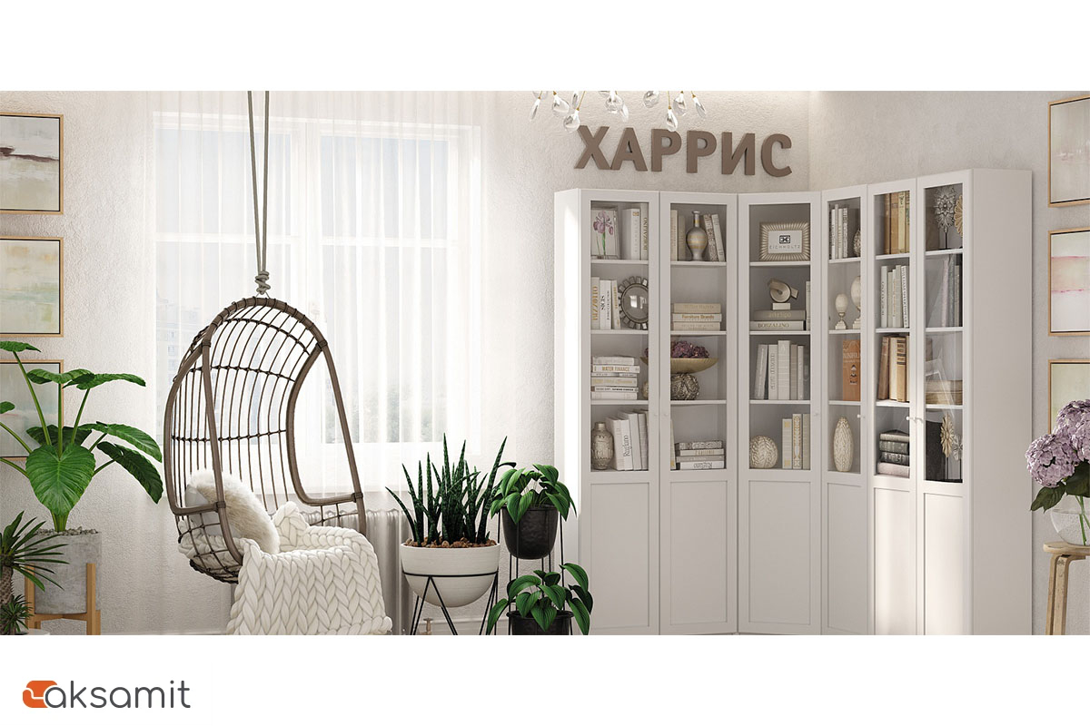 Шкаф для книг угловой Харрис 33 (Белый) Шкаф для книг угловой Харрис 33 (Белый)