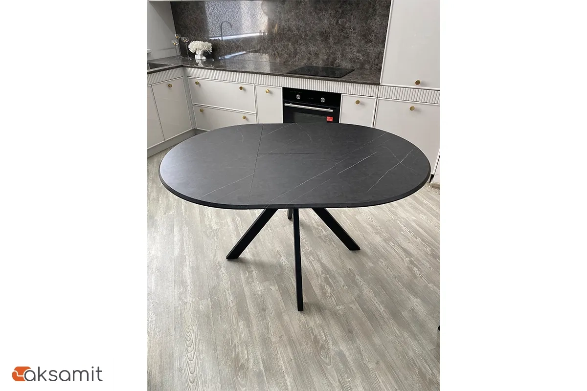 Стол обеденный Москва d 1000 (МДФ в плёнке Мрамор Черный SSK460 / Рама черное / Металл черный)