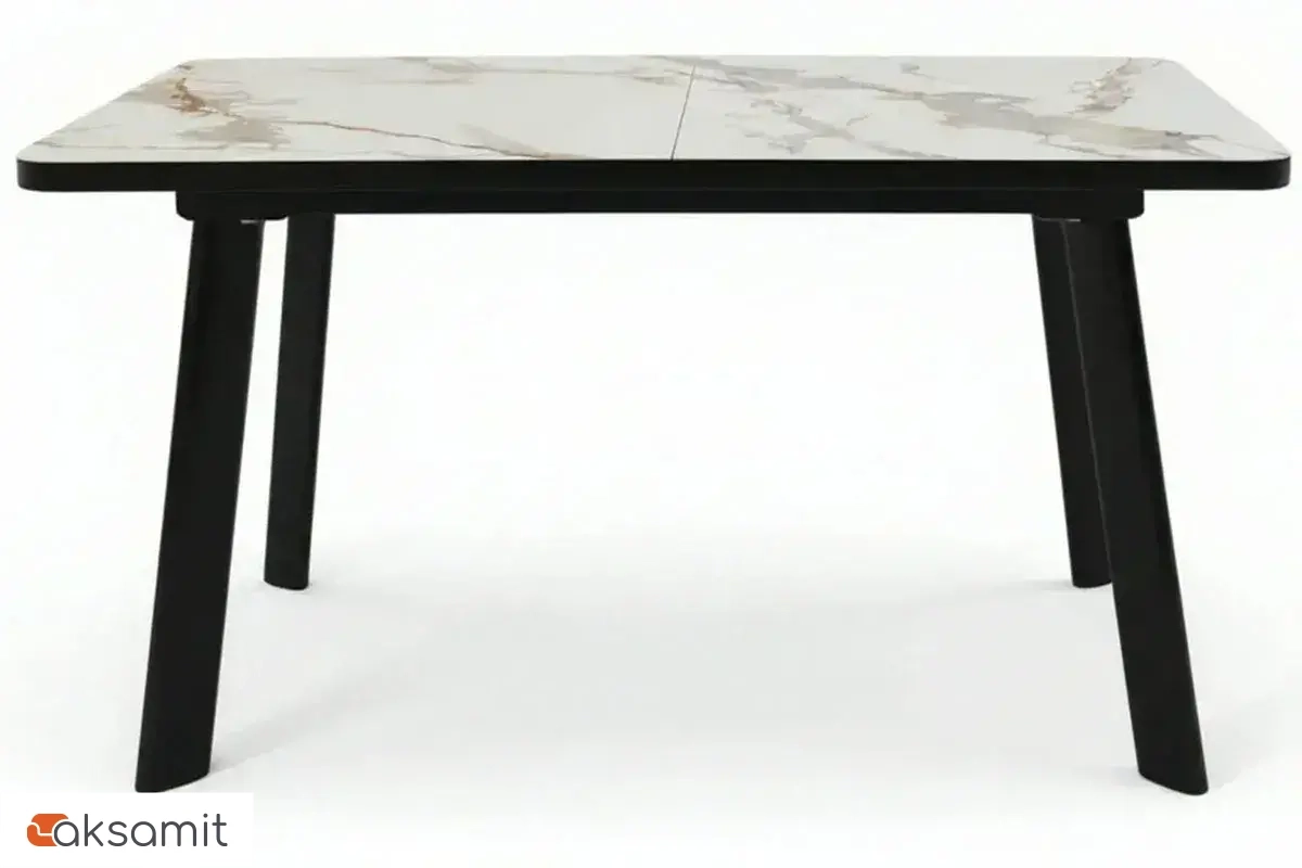 Стол обеденный Норд 1400х800 (Керамика YB 8020116BG Calacatta Gold / ЛДСП с черной кромкой / Металл черный)