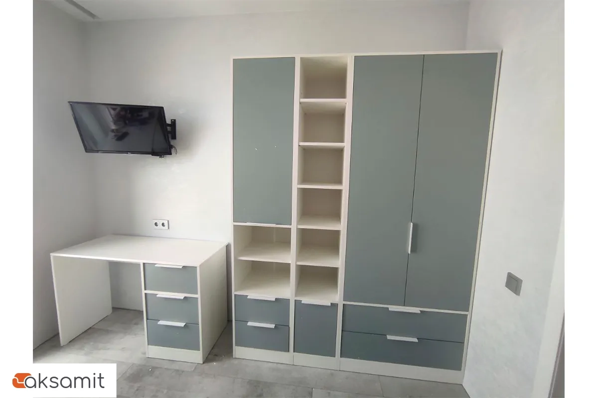 Шкаф комбинированный Марли (Белый/Серо-голубой)