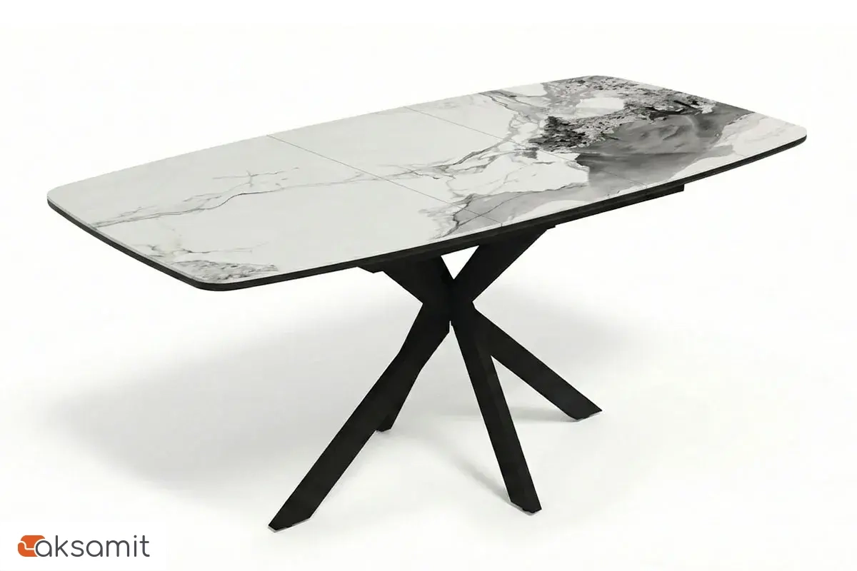 Стол обеденный Аризона 1300х800 (Керамика YB8020122BG Пандора / МДФ в пленке Черный кварц /Металл черный)