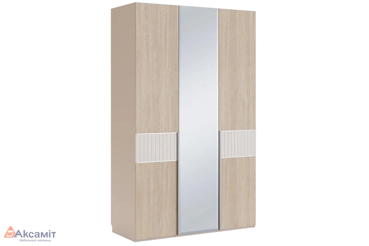 Шкаф трехдверный с зеркалом Беатрис (Палермо/Софт латте)