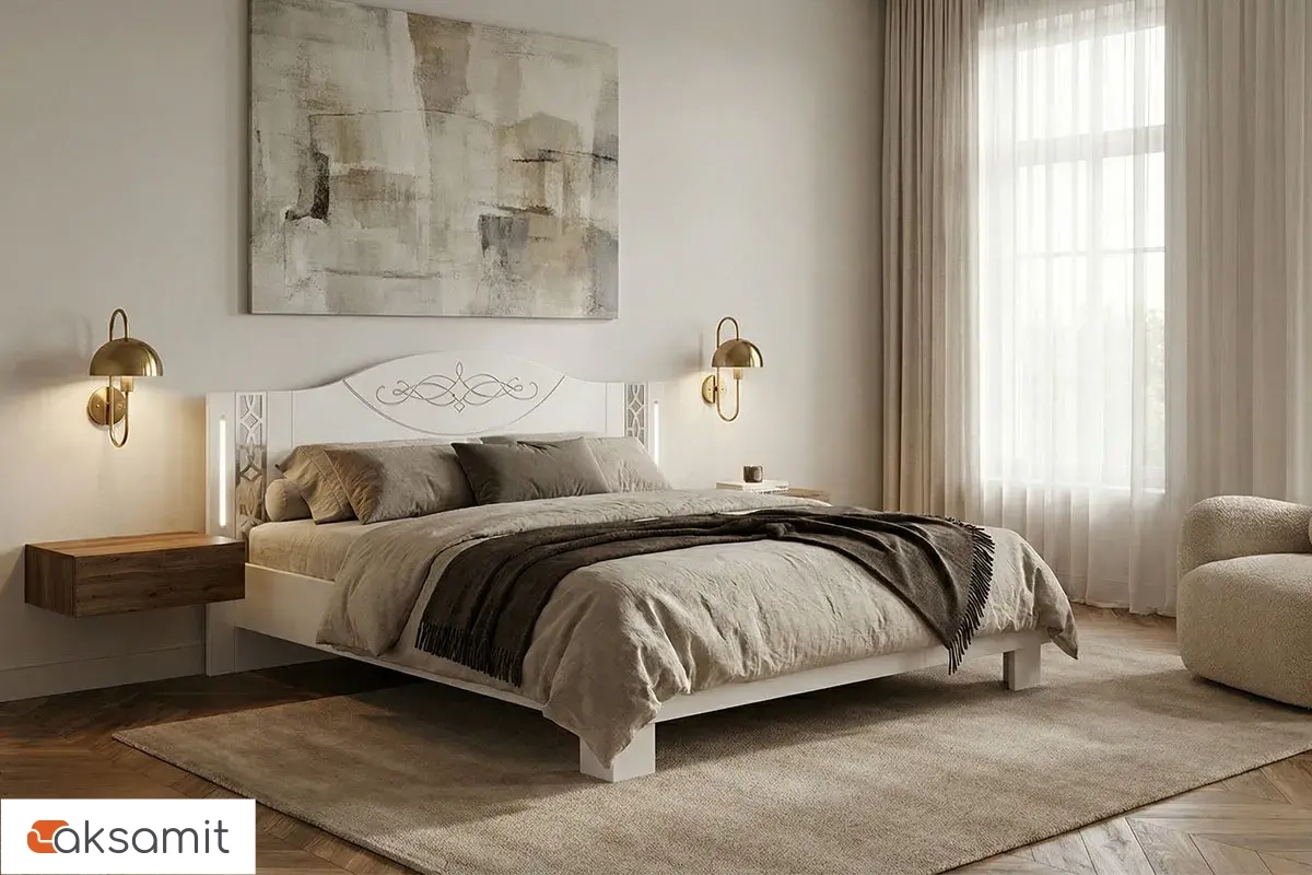 Кровать Белла мод № 2.3 с подсветкой 180х200 без орт.основания (Рамух белый)