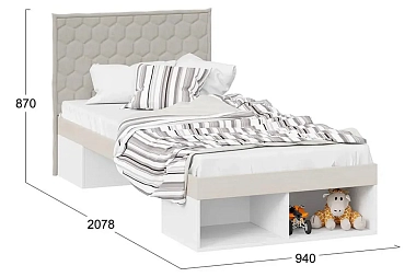 Кровать с мягкой спинкой Сканди СМ-386.12.003 (Дуб Гарден/Белая/Jercy cream)