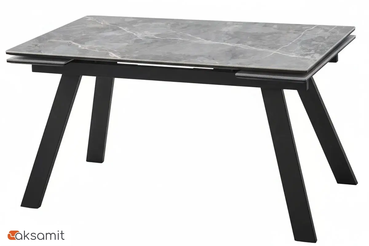 Стол обеденный Морис-2 (1400 / 1800) (ст. №2 / Керамика FNZ9206050 / МДФ черная кварц / Металл черный)