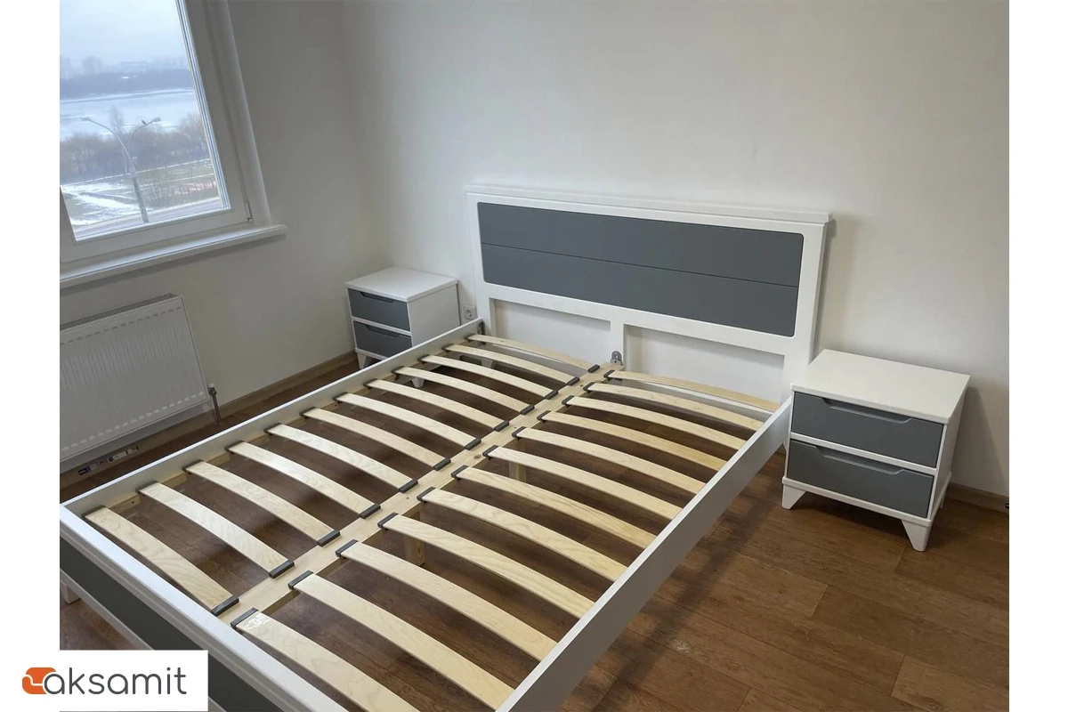 Тумба прикроватная Соня (массив) (Белый/Серый)