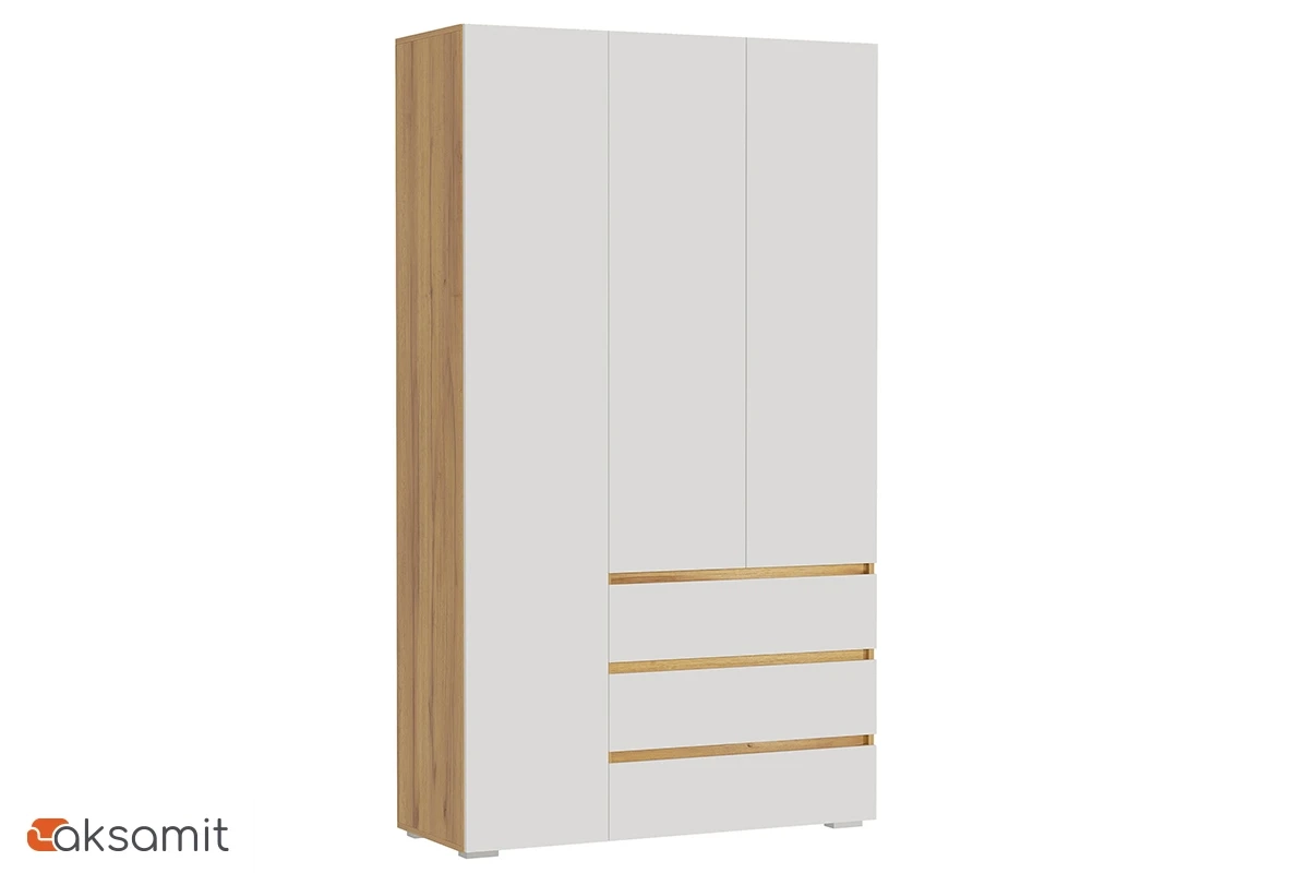 Шкаф 3-створчатый с ящиками Веста (Дуб золотистый / Белый)