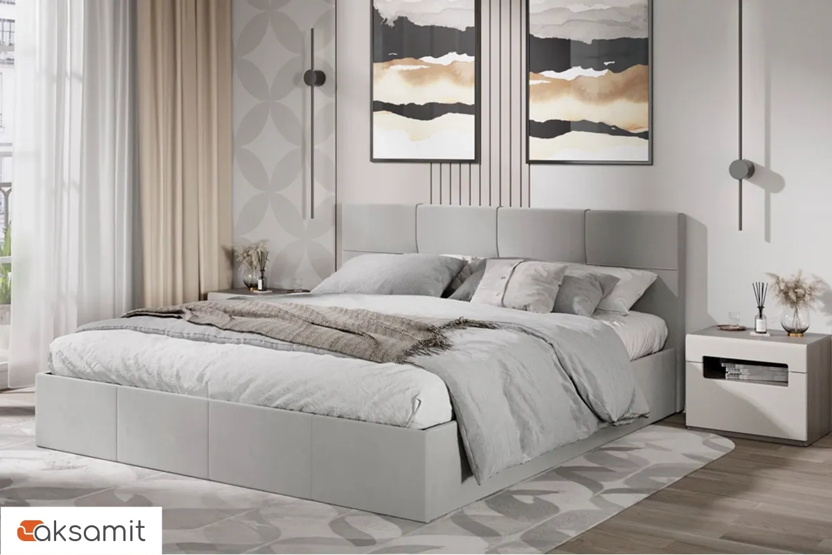 Кровать Лора с ПМ и заглушиной 180х200 (Велюр / Confetti Silver)