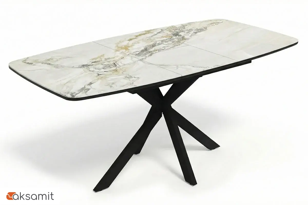 Стол обеденный Аризона 1300х800 (Керамика YB 8020111BG Gold Jade / МДФ в пленке Черный кварц /Металл черный)