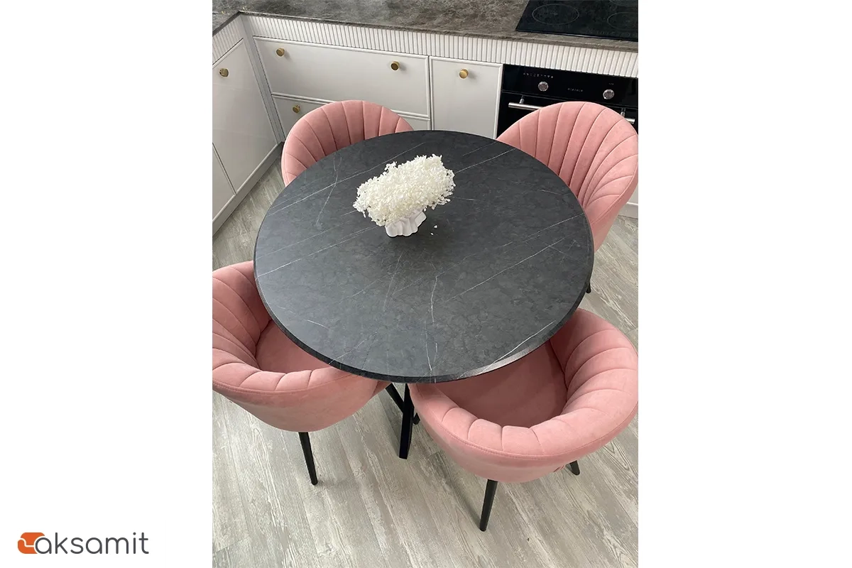 Стол обеденный Москва d 1000 (МДФ в плёнке Мрамор Черный SSK460 / Рама черное / Металл черный)