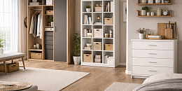 Как организовать хранение в квартире: сочетание шкафов, стеллажей, полок и комодов