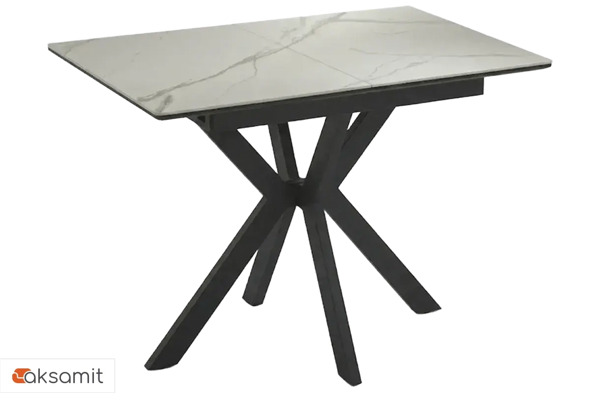 Стол обеденный Комильфо Мини (Керамика YB9020023B Matte Белый мрамор / МДФ черный кварц / Черный)