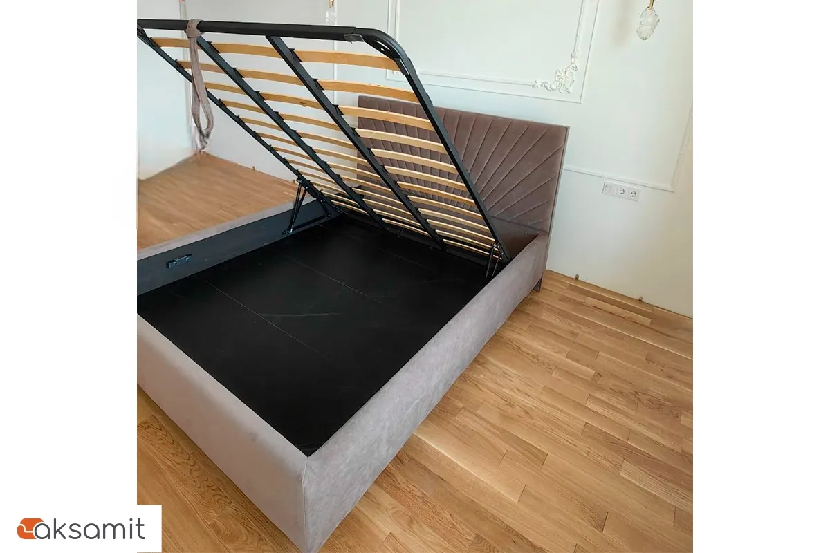 Кровать на опоре Леона с ПМ и бельев. ящ. 160х200 (Бренди лайт 05/Кофе)