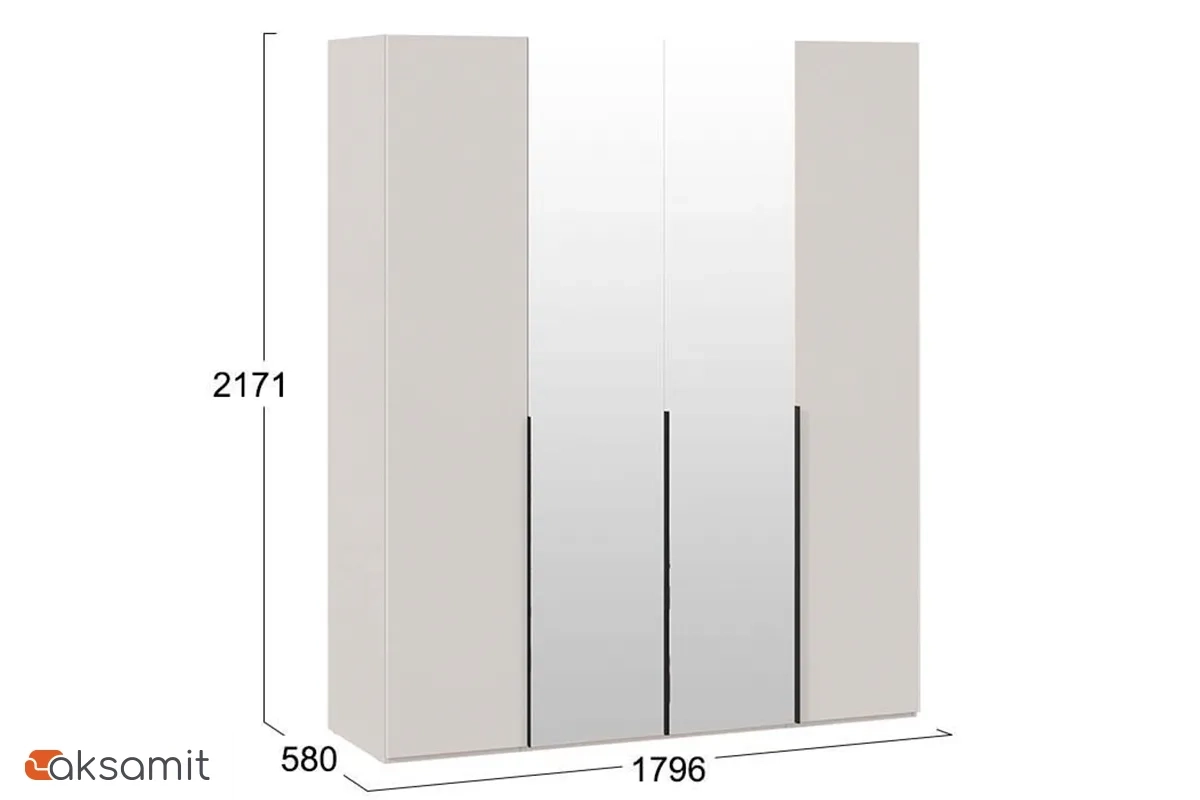 Шкаф для одежды Порто СМ-393.07.108 (580) с 2 глухими и 2 зеркальными дверями (Кашемир матовый / Кашемир сатин)