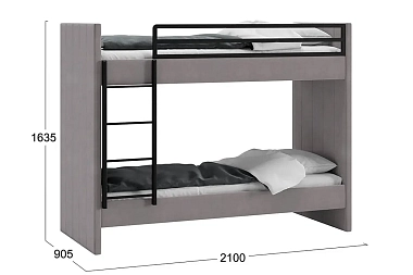 Кровать двухъярусная с мягкой обивкой Дарси (Велюр/Светло-серый)