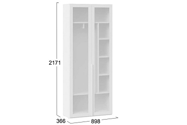 Шкаф для одежды (366) с 2 дверями со стеклом Порто СМ-393.07.226 (Белый Жемчуг/Стекло сатин белое)
