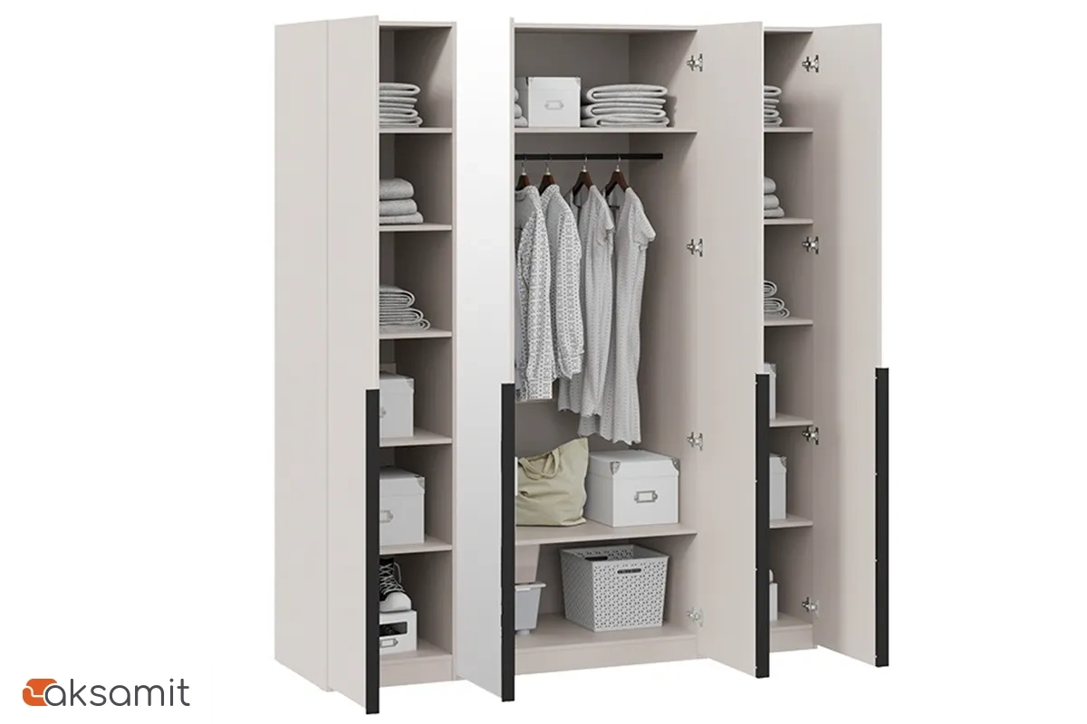 Шкаф для одежды Порто СМ-393.07.109 (580) с 4 зеркальными дверями (Кашемир матовый / Кашемир матовый)