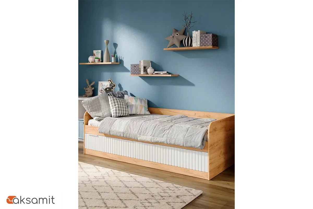 Кровать комбинированная Хилтон 90х200 Тип 1 (Дуб Крафт Золотой/Белый матовый)