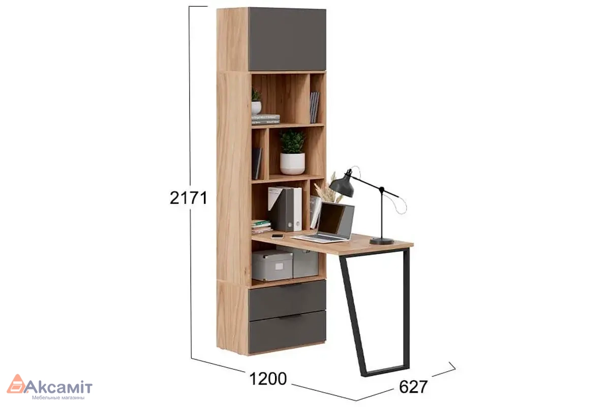 Шкаф комбинированный Порто СМ-393.07.200 Исп.2 со столом (Яблоня Беллуно/Графит софт)