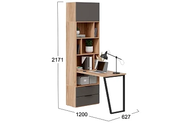 Шкаф комбинированный Порто СМ-393.07.200 Исп.2 со столом (Яблоня Беллуно/Графит софт)