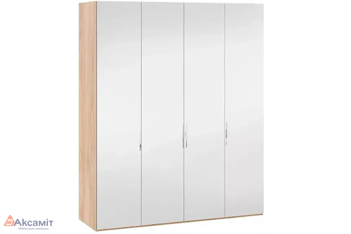Шкаф комбинированный с 4 зеркальными дверями Эмбер СМ-348.07.012 (Яблоня Беллуно/Графит глянец)