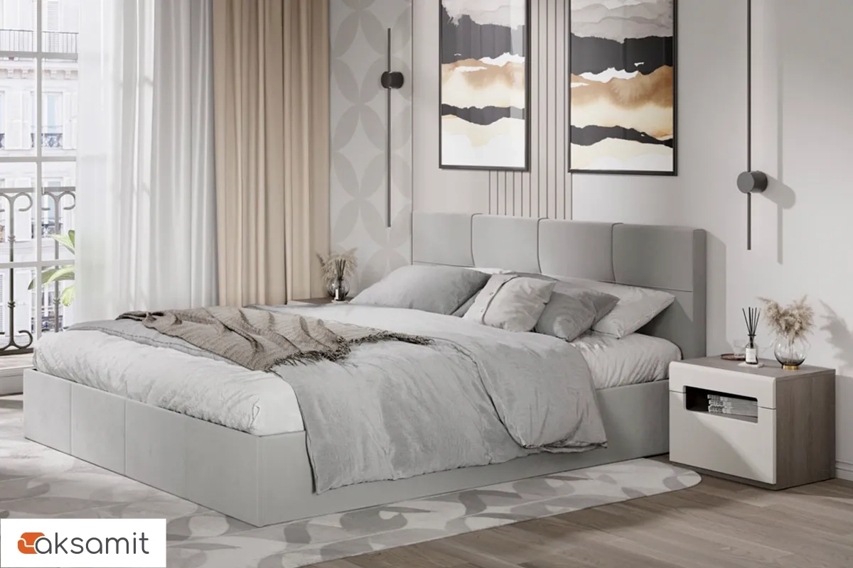 Кровать Лора с ПМ и заглушиной 180х200 (Велюр / Confetti Silver)