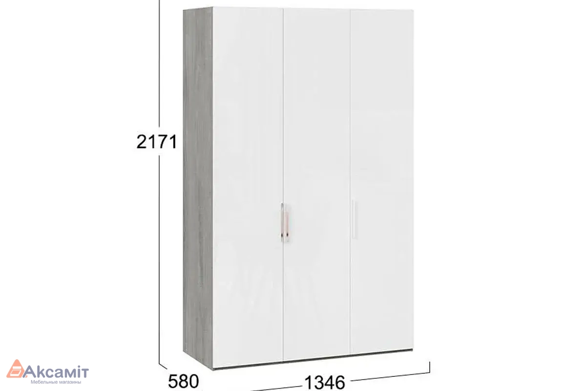 Шкаф комбинированный Эмбер СМ-348.07.008 с 3 глухими дверями (Дуб Гамильтон/Белый глянец)