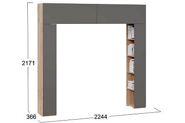 Шкаф навесной со стеллажами Порто СМ-393.21.022 (Яблоня Беллуно/Графит софт)