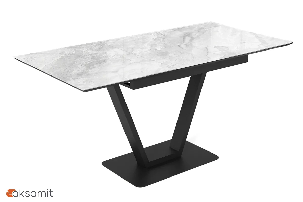 Стол обеденный Луи 1200(1600) (Стекло Оптивайт с фотопечатью Обсидан / МДФ черная шагрень / Металл черный)