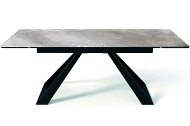 Стол обеденный Старк 1600(2200) (Керамика Серый мрамор / МДФ Черный кварц / рама черная / Металл черный)