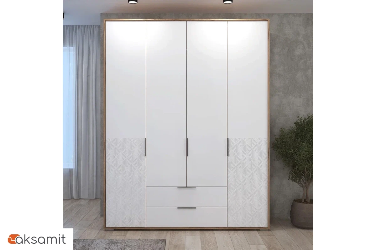 Шкаф четырехдверный Николь Мод.8 (Белый/Дуб Альпийский)