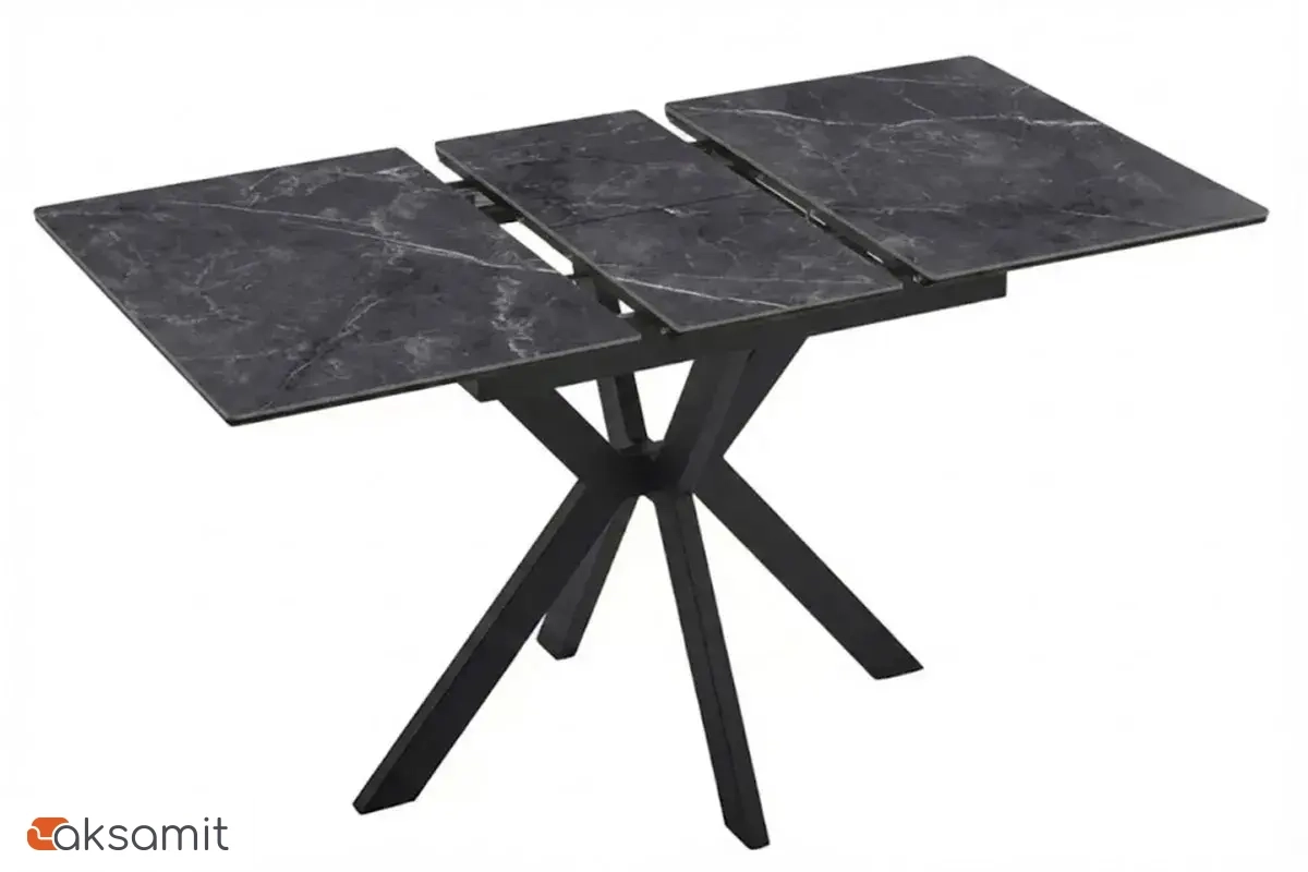 Стол обеденный Комильфо Мини (Керамика Черный Мрамор FNZ9206053 SHAKESPEARE BLACK / МДФ черный /Рама черная / Металл Черный)