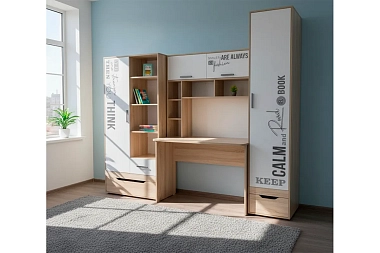 Молодёжная Джуниор (Дуб сонома св. / Белый / фотоп.)