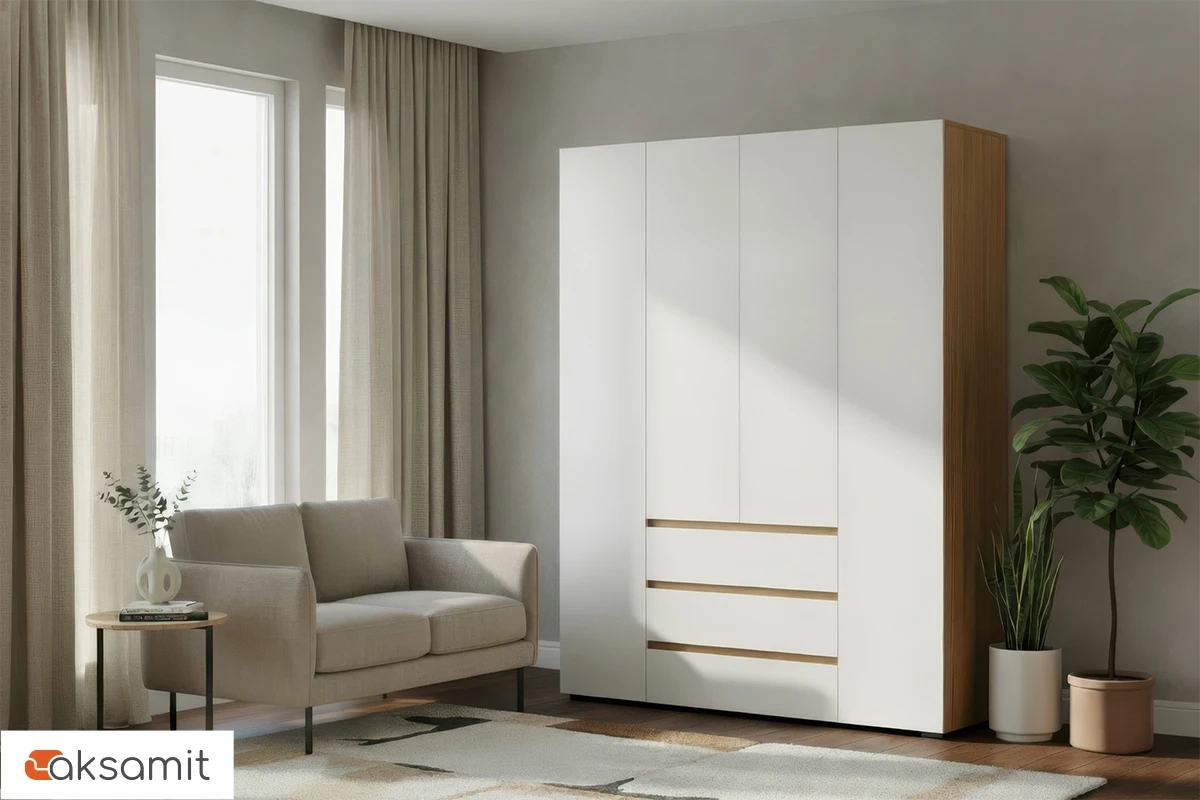 Шкаф 4-створчатый с ящиками Веста (Дуб золотистый / Белый)