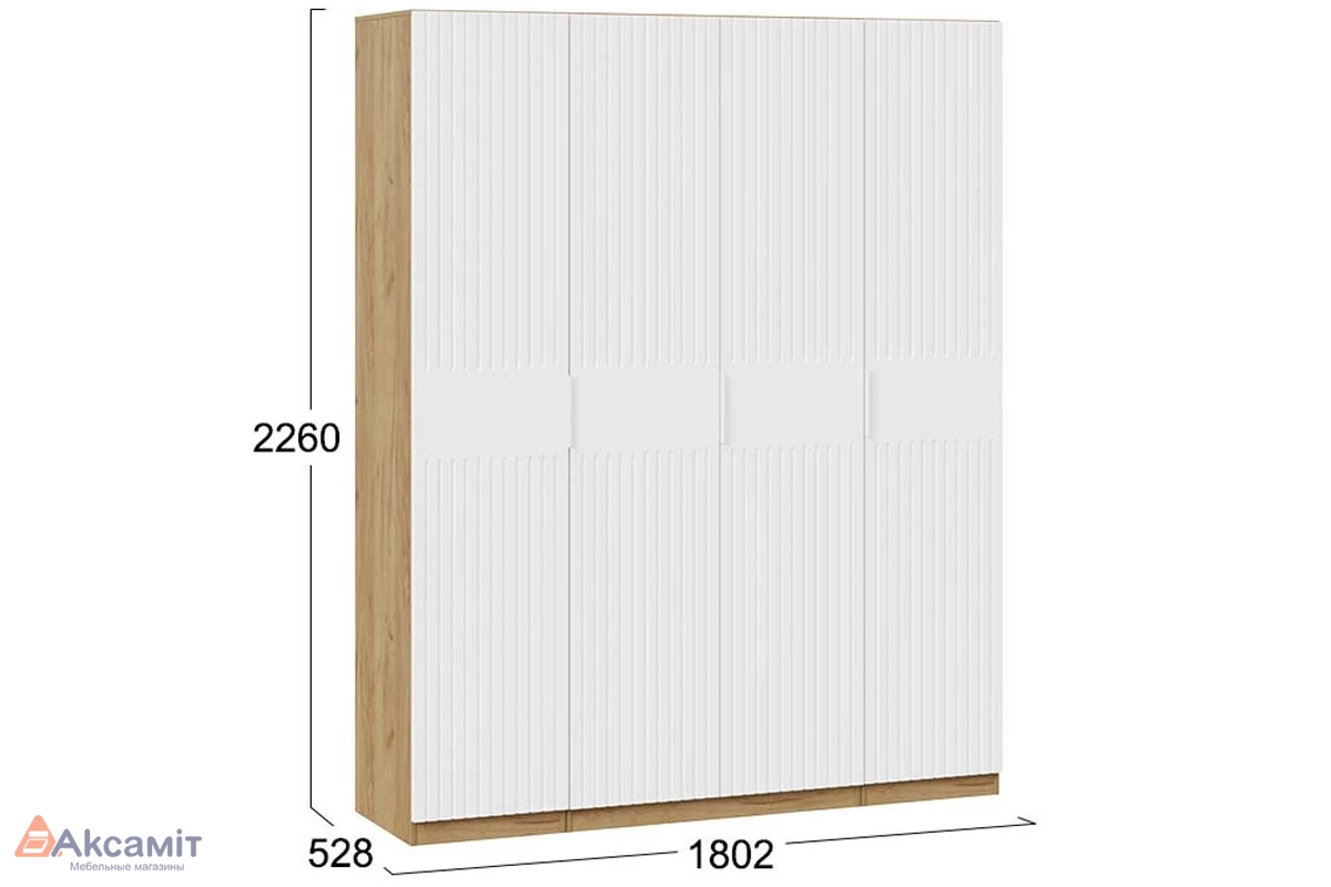 Шкаф комбинированный Хилтон с 4-мя  дверями (Дуб Крафт золотой/Белый матовый)