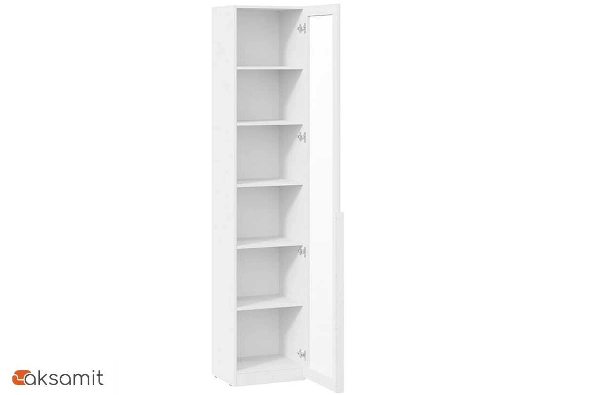 Шкаф для белья (366) с 1 дверью со стеклом Порто СМ-393.07.213 (Белый Жемчуг/Стекло сатин белое)