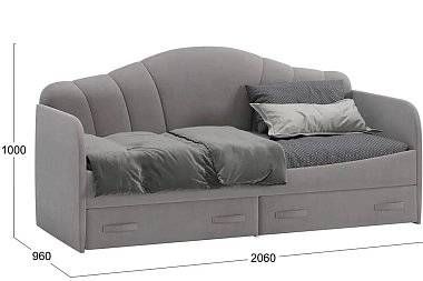 Кровать Сабрина ТД-307.12.02 90х200 (Велюр/Светло-серый)