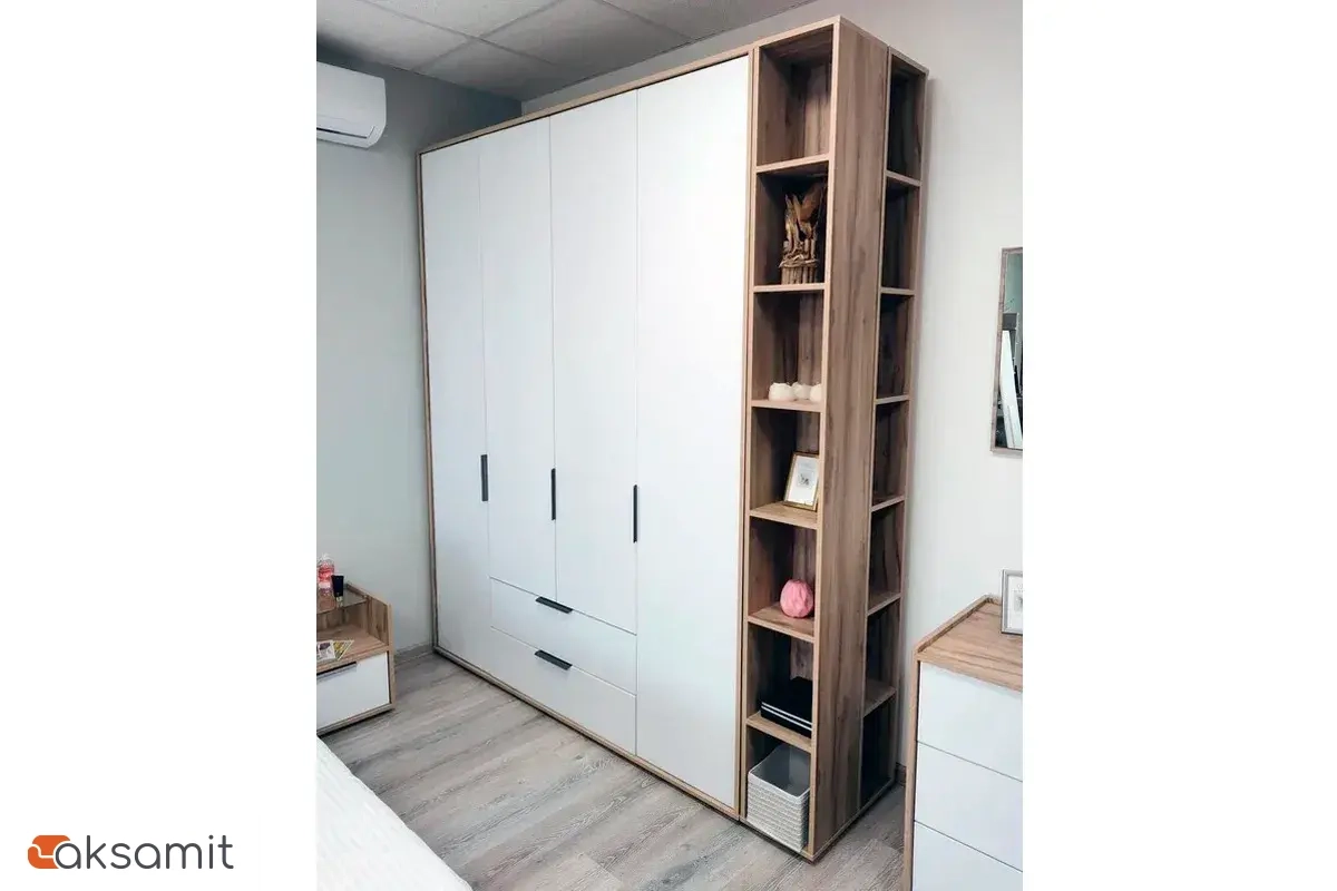 Шкаф четырехдверный Николь Мод.8 (Белый/Дуб Альпийский)