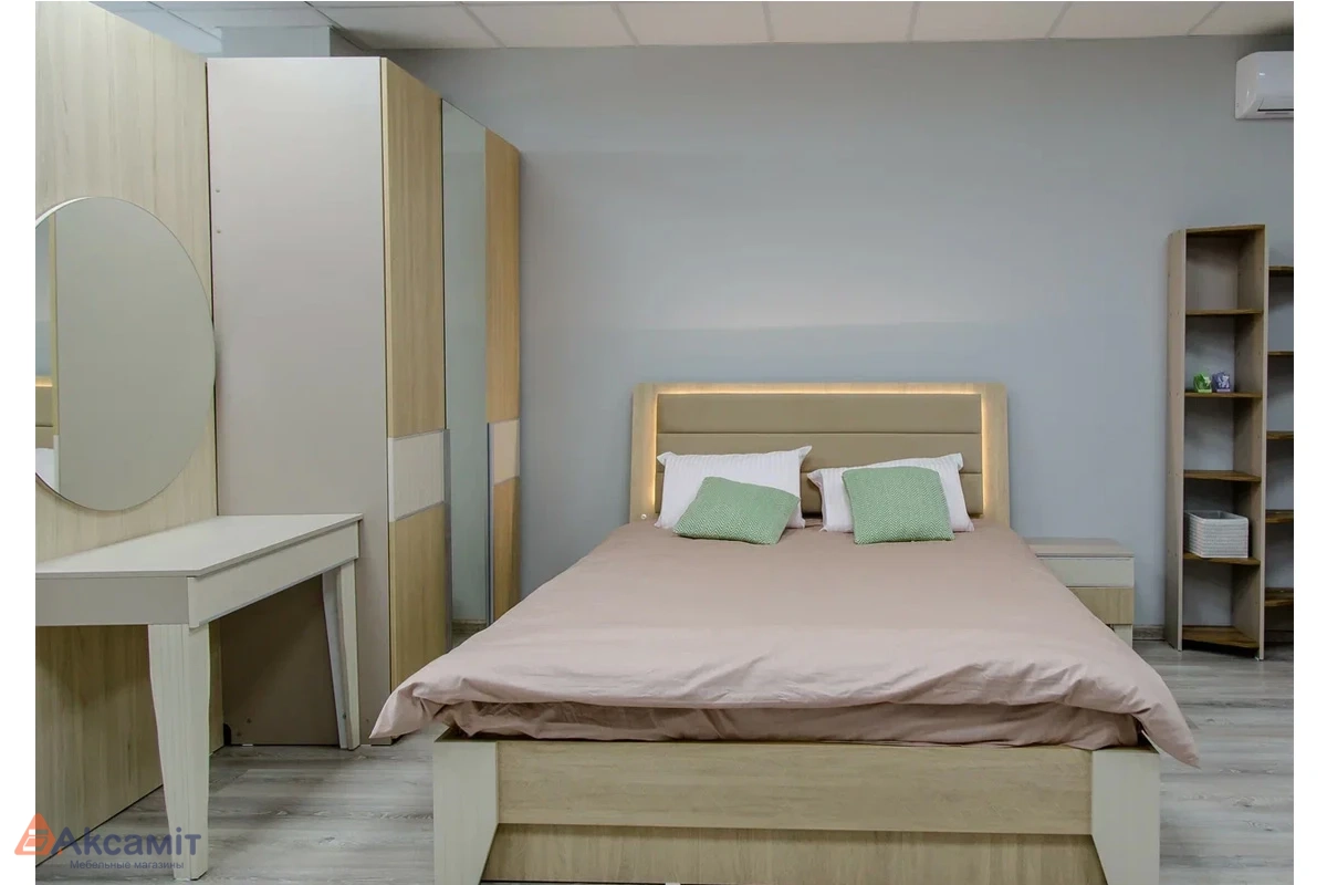 Кровать с подсветкой Беатрис с ПМ 140х200 (Палермо/Софт латте)