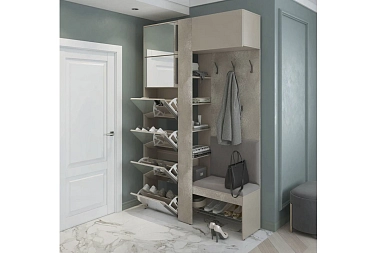 Шкаф для обуви с зеркалом Сольера мод.7 (Мунлайт/Велюр Light Grey)