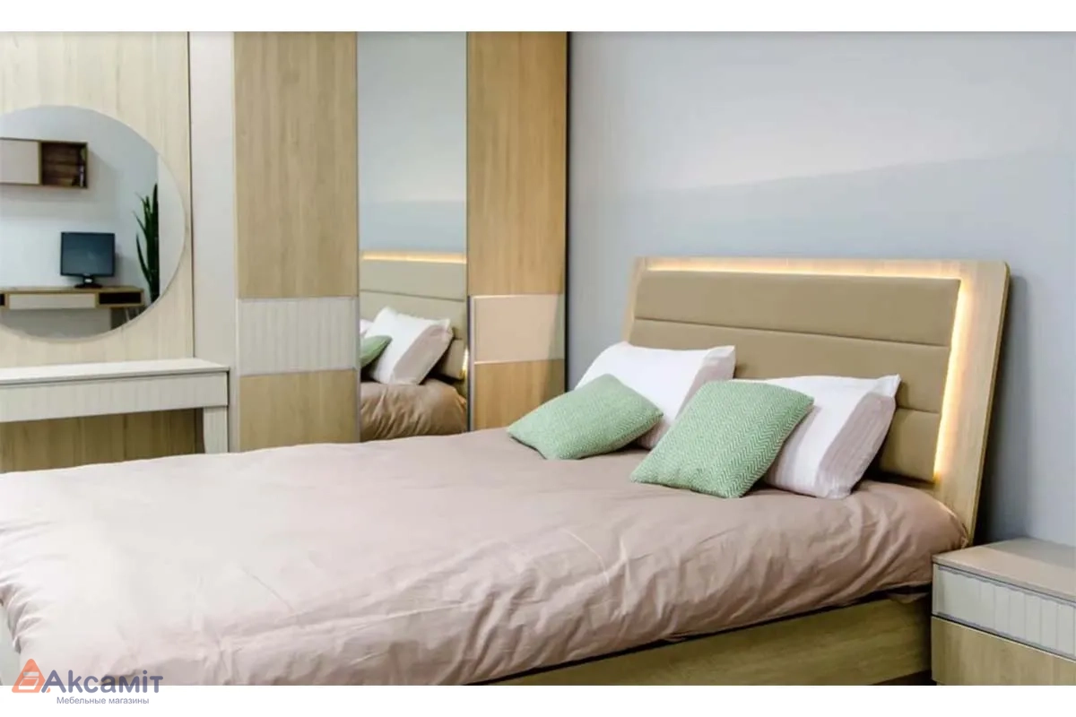 Кровать с подсветкой Беатрис с ПМ 180х200 (Палермо/Софт латте)